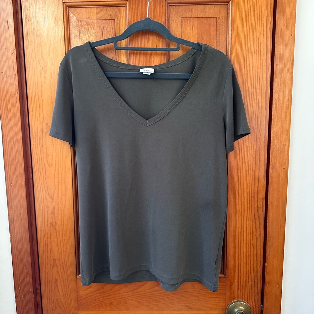 a new day Women's Small Dark Green V-Neck Elevated Tee